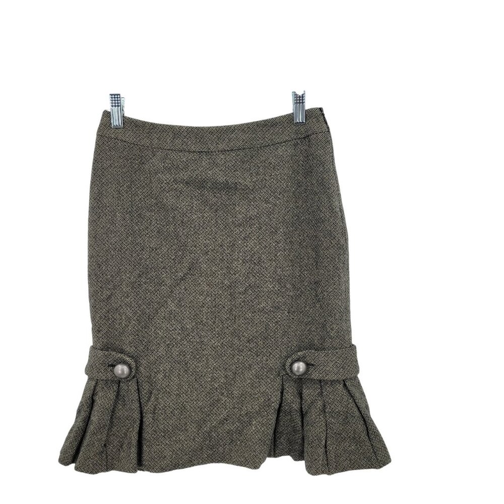 Vtg Y2K Banana‎ Republic Herringbone Tulip Skirt Sz 0 Wool Gray Twee Pleated